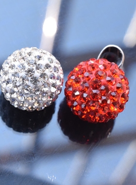 s925纯银红色水晶球吊坠项链