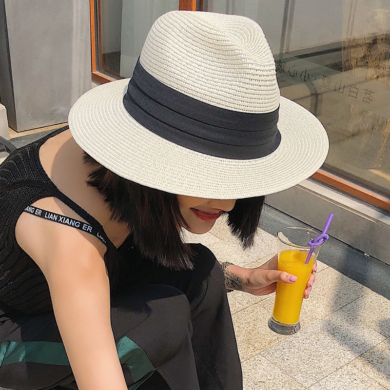 心秀嘉派专卖店巴拿马草帽英伦礼帽韩版休闲百搭沙滩帽子女夏天防晒遮阳帽太阳帽2