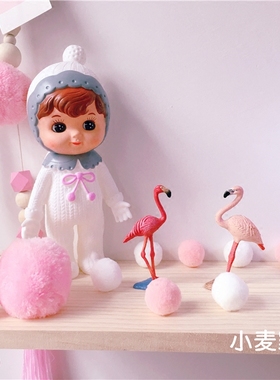 ins火烈鸟生日蛋糕韩国小摆件