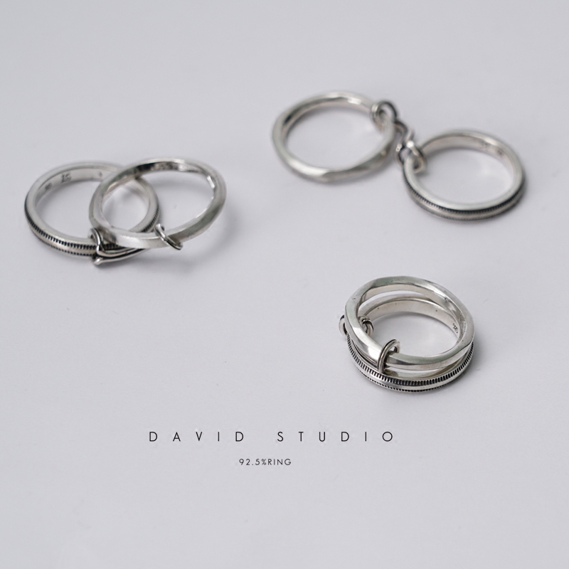 David studio 手工925纯银情侣连环对戒指werkstatt munchen小众 - 图2