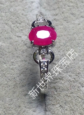 纯银镀18k白金鸽子蛋红宝石戒指
