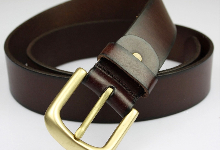 皮带 男士头层牛皮腰带植鞣革手工皮带 纯铜针扣头 男士皮带