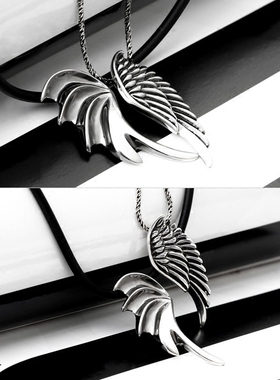 恶魔天使翅膀仿古做旧刻字吊坠