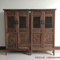 Antique wood art Qing Dynasty yellow flower pear wood through carved grass Longsong Pine Crane Extended Year Noodle Cabinet Minqing Furniture Gas Dead Cat