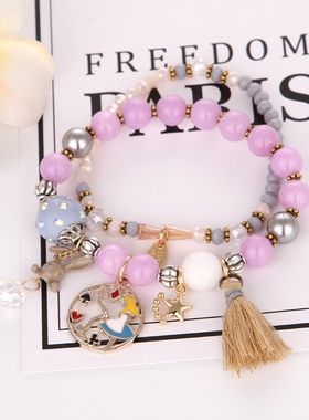 韩版流苏石榴石珍珠手镯首饰品