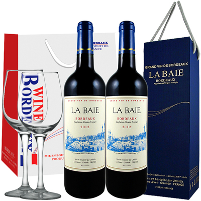【2支红酒礼盒送酒杯】2012年法国红葡萄酒bordeaux波尔多AOP