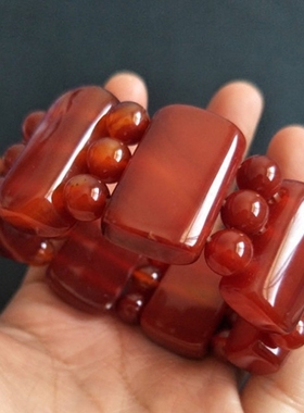 红色玛瑙饰品细腻男士玉手链