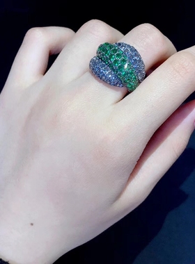 春天的颜色纯银镶嵌锆石多层戒指