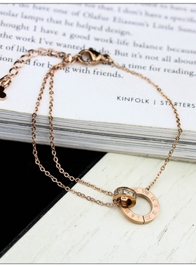 时尚风双环钛钢镶钻锆石百搭手链