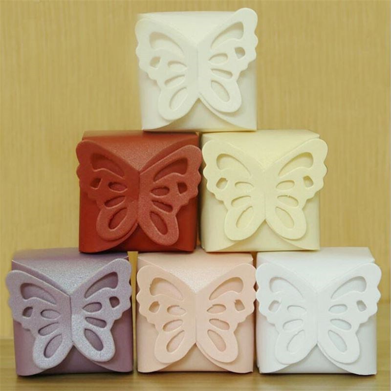 新品10Pcs/lot Folding DIY Butterfly Wedding Candy Box For Id - 图1