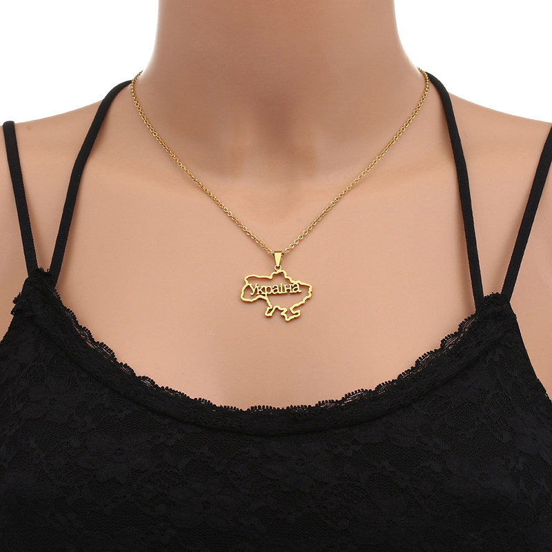 推荐Fashion Outline Ukraine Map Pendant Necklace For Women G - 图3