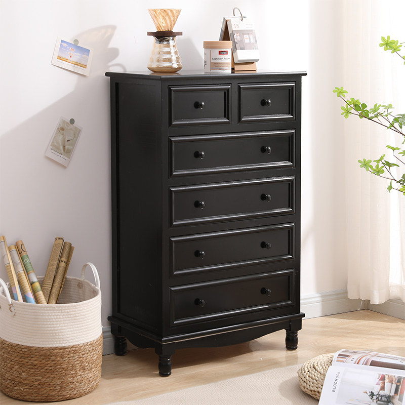 斗柜实木美式简约收纳储物靠墙小柜子卧室客厅抽屉边柜置物柜黑色,淘宝优惠券,粉丝福利购,淘宝优惠卷