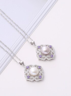 925银珍珠吊坠韩版时尚个性镂空项坠diy空托配饰D1757