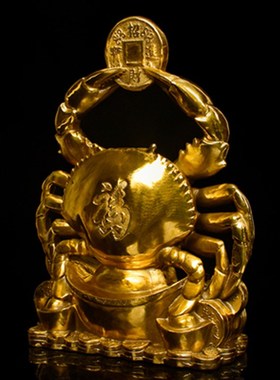 纯铜金钱螃蟹摆件横财得利将军八方来财铜蟹招财办公室店铺装饰品