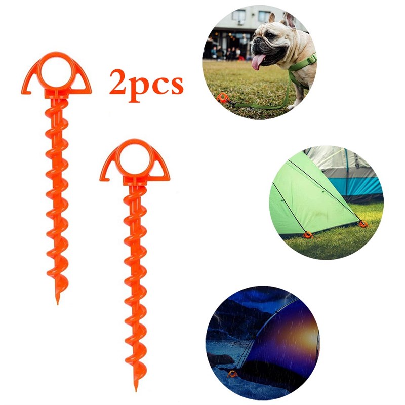 2pcs Tent Pegs Ground Anchor Camping Stakes Dog Screw Orange - 图3