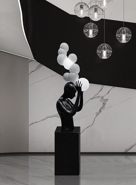 人形雕塑抱球落地灯酒店大堂展厅大型抽象创意设计感软装饰品摆件