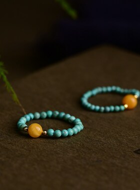 工厂销天然绿松石蜜蜡5mm戒指 手工编织 个性女款潮 ZLH167