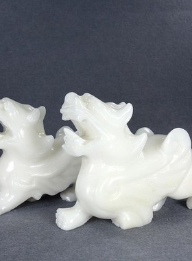 天然白玉貔貅摆件风水一对仿古皮休工艺品客厅新房酒柜装饰品摆设
