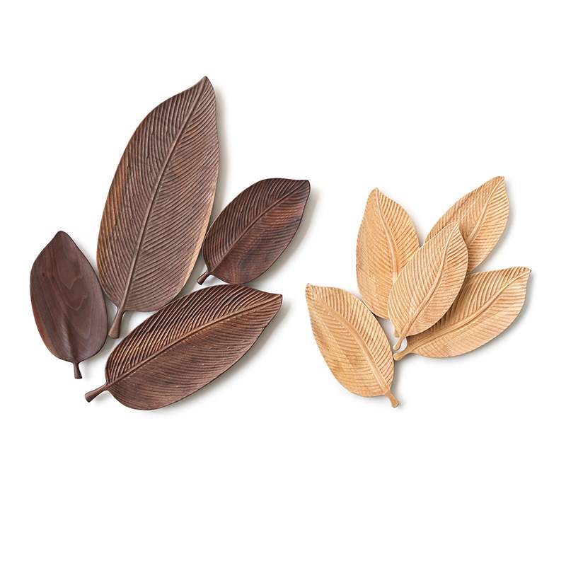 Leaf Pattern Walnut Rubber Wood Pan Plate Fruit Dishes Sauce-图2