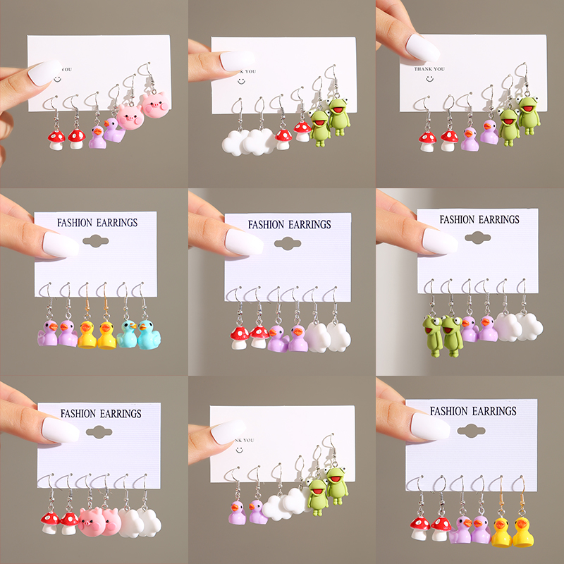 推荐10Pcs/Set Duck Dangle Earring Set Cute Cartoon Butterfly - 图2