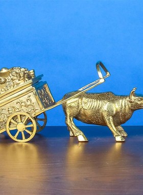 黄铜牛拉车财箱铜牛拉元宝牛拉聚宝盆旺市牛家居公司开业礼品摆件
