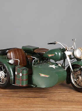 复古怀旧挎斗三轮摩托车模型摆件门店餐厅客厅桌面玄关橱窗装饰品