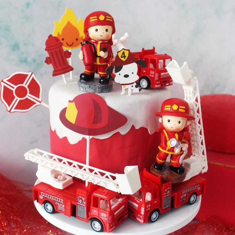 新品Fire adder Truck Water Tank Cake Topper Fireman Birthday - 图1