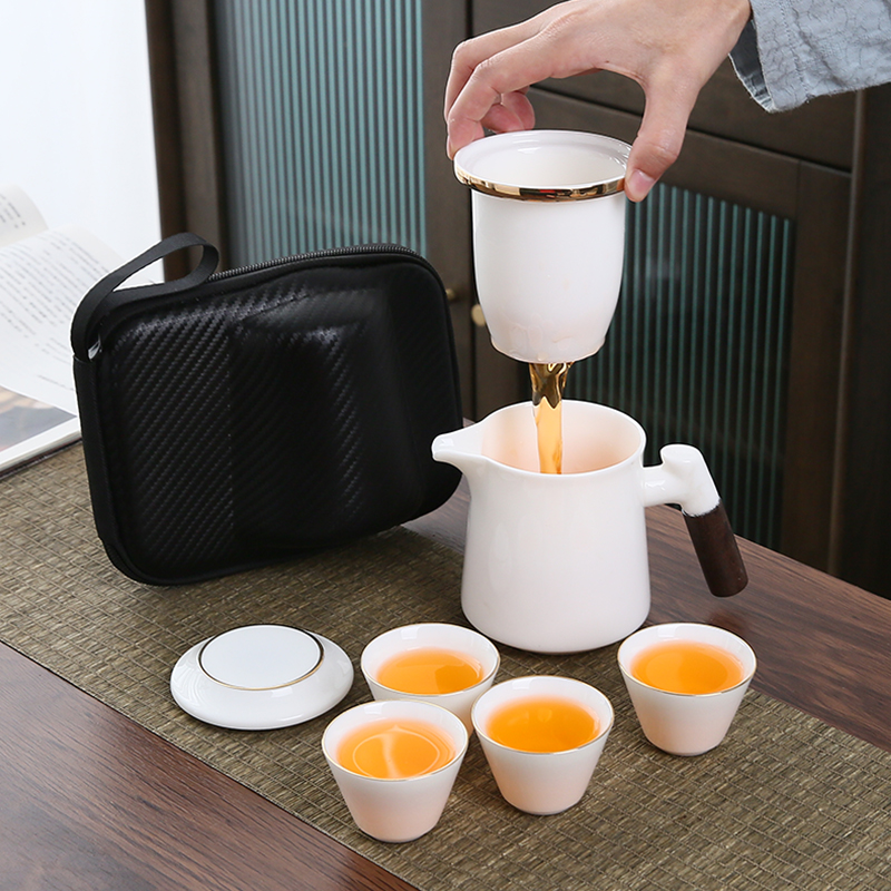 便携式旅行茶具白瓷套装t户外旅游泡茶喝茶装备随行快客杯一壶四