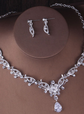 新娘项链婚纱套链结婚饰品项链耳环新娘饰品2021新款影楼礼服配饰