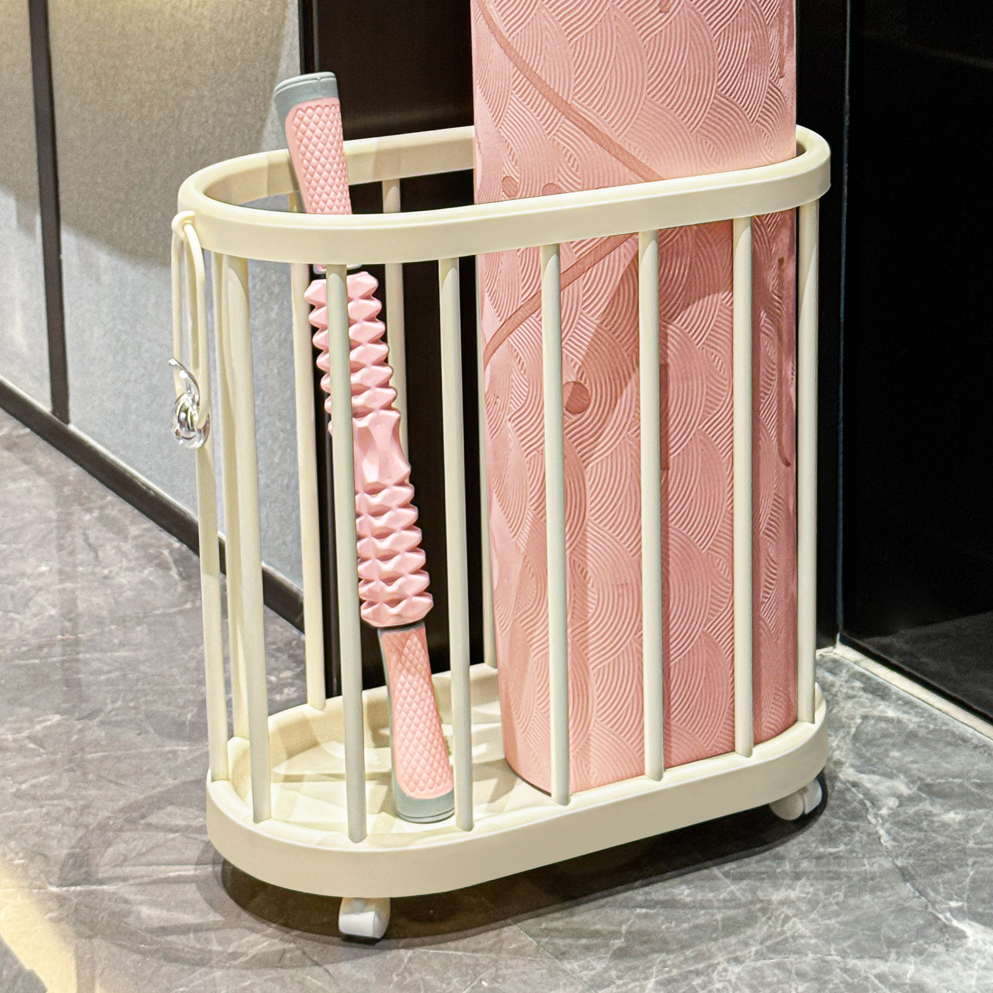 瑜伽垫收纳筐家用带轮子可移动健身器材收纳框运动工具整理置物架,淘宝优惠券,粉丝福利购,淘宝优惠卷