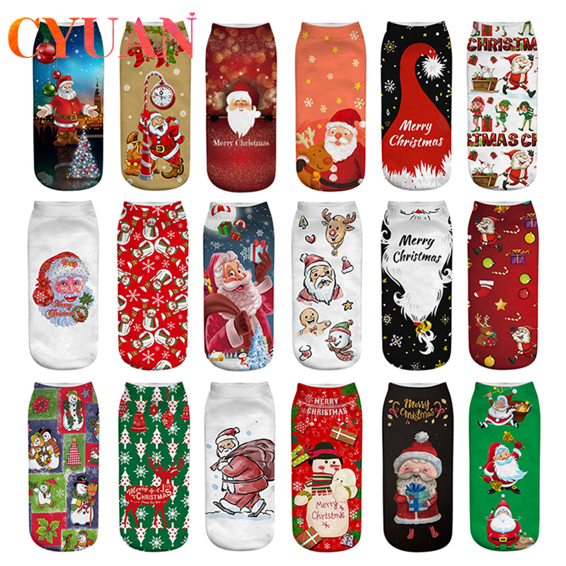 极速CYUAN Christmas Socks Cotton Winter Cute Deer Santa Clau - 图0