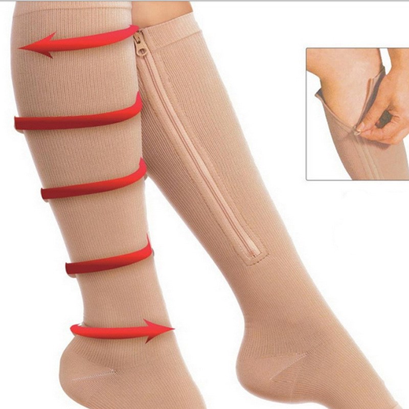 推荐.Women Calf Compression Stockings Elastic Open Toes Zipp-图0