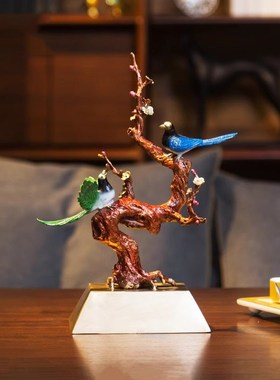 弗朗德家居饰品客厅装饰品全铜喜鹊登梅摆件彩铜工艺品送朋友礼品