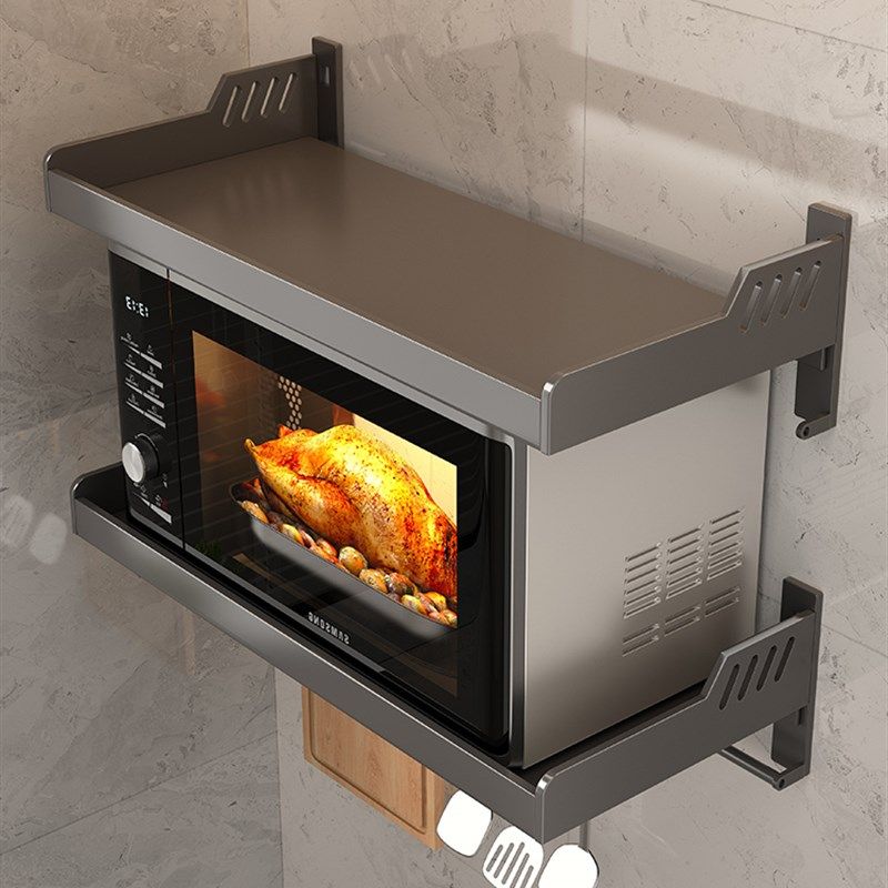 厨房微波炉置物架家用壁挂式免打孔放烤箱架子多功能墙上收纳挂架,淘宝优惠券,粉丝福利购,淘宝优惠卷
