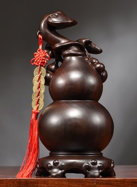 黑檀木雕葫芦摆件新中式福禄如意家居客厅电视柜装饰乔迁工艺礼品
