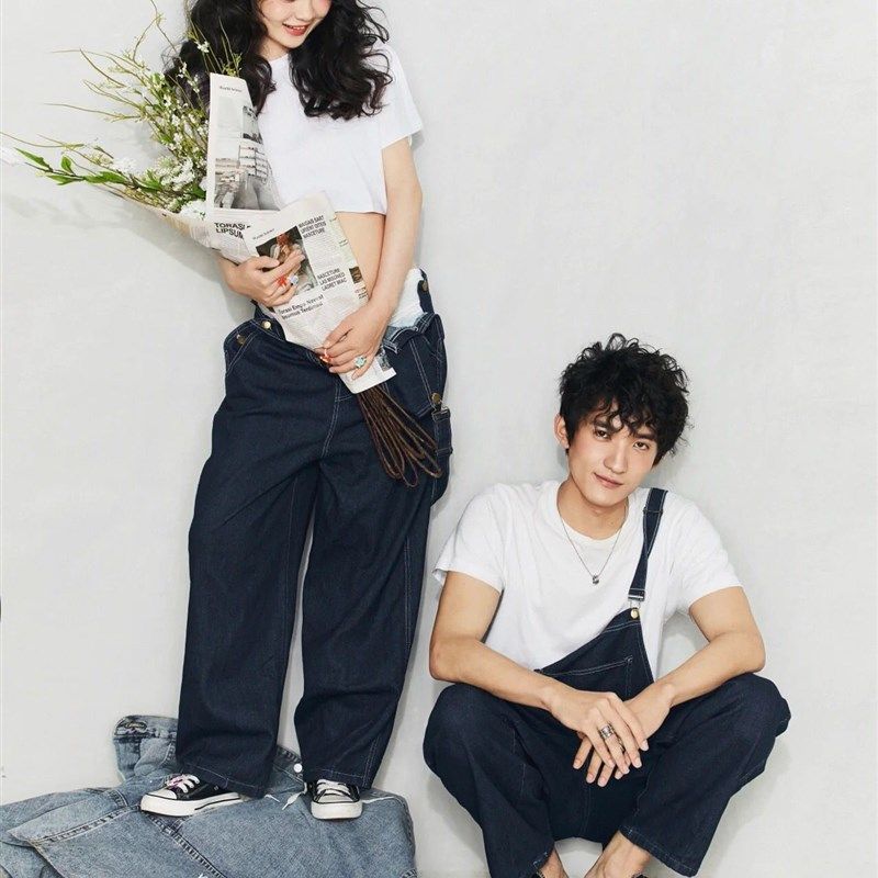 孕妇照片写真服装情侣装牛仔背带裤孕妇情侣夫妻写真拍照主题服装,淘宝优惠券,粉丝福利购,淘宝优惠卷