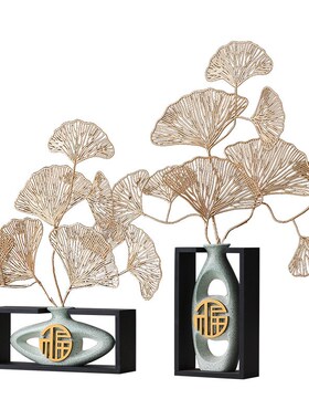 新中式电视柜摆件禅意q客厅玄关茶几茶室装饰福鹿复古花瓶插花摆