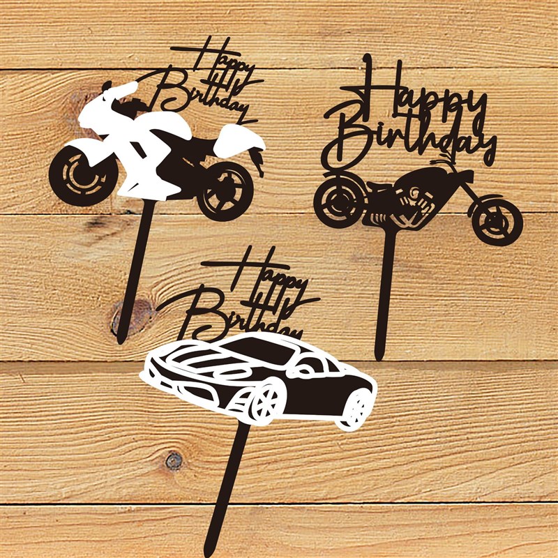 推荐Acrylic Happy Birthday Cake Toppers Motorcycle Topper Ca - 图1