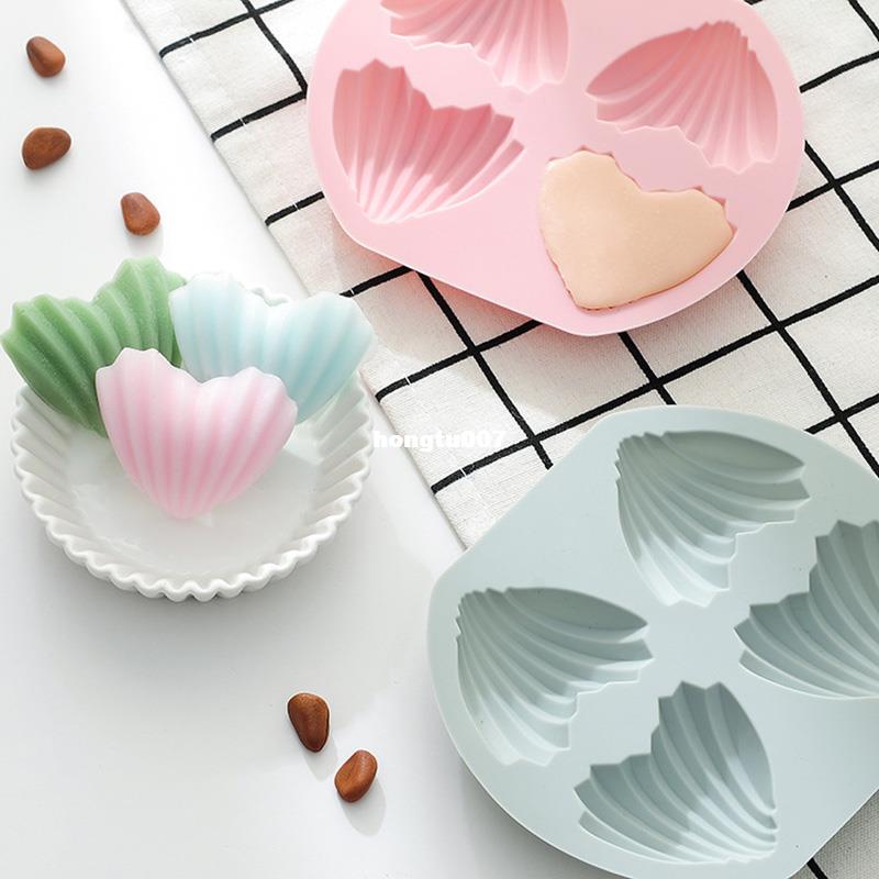 N w 4 Holes Shell Shape Silicone MuffiJn PaneCake Mold 3D Fo - 图0