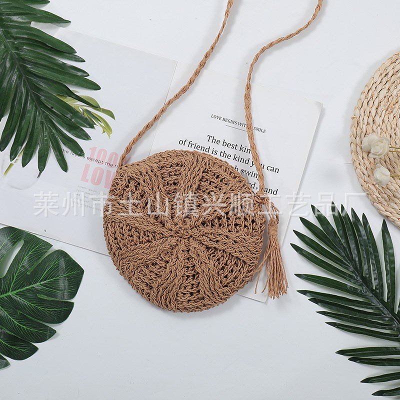 推荐Simple circular tassel female worn straw bag manual one-图1