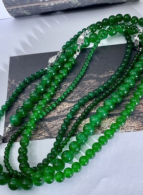 中式复古深绿色显白绿色水晶串珠颈链G玉色新中式项链元宝扣锁骨