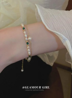 天然高级感珍珠水晶电镀双层手链韩版气质淡水手环女手饰品