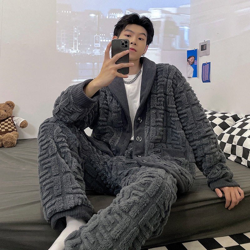 推荐Newest Men's Winter Thicken Warm Flannel Pajamas Sets Ma - 图1