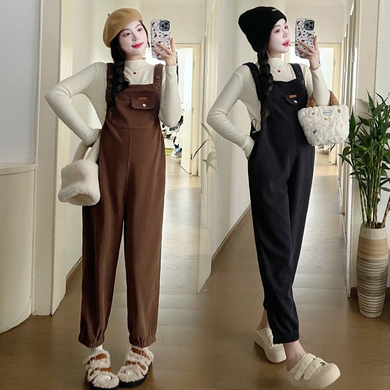 孕妇背带长裤秋冬季2024外穿欧棉绒吊带裤女大码孕妇装小个子冬款,淘宝优惠券,粉丝福利购,淘宝优惠卷