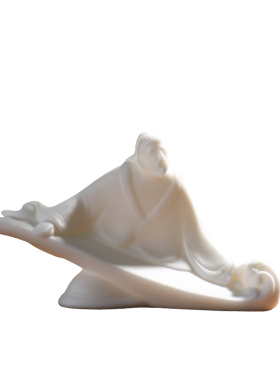 人物白瓷摆件f琴仙俞伯牙国风客厅装饰工艺品创意鱼缸造景陶瓷摆