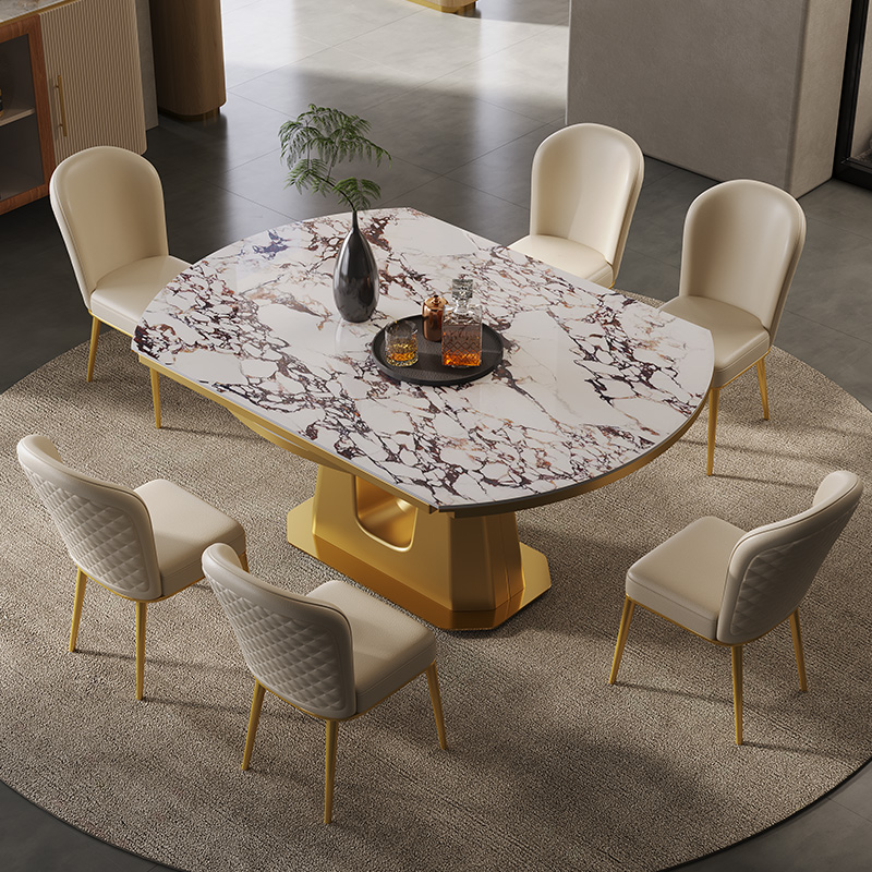 速发意式奢石岩板餐桌轻奢现代简约可伸缩圆形餐桌家用高端大理石