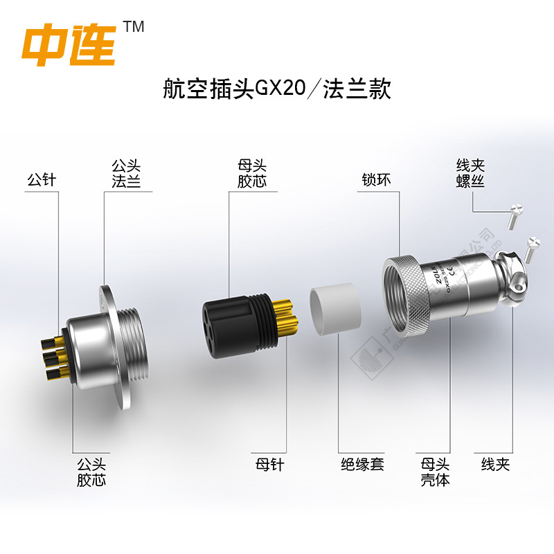 中连航空插头插座GX20 2-12芯对接款快速接口公母头连接器包邮