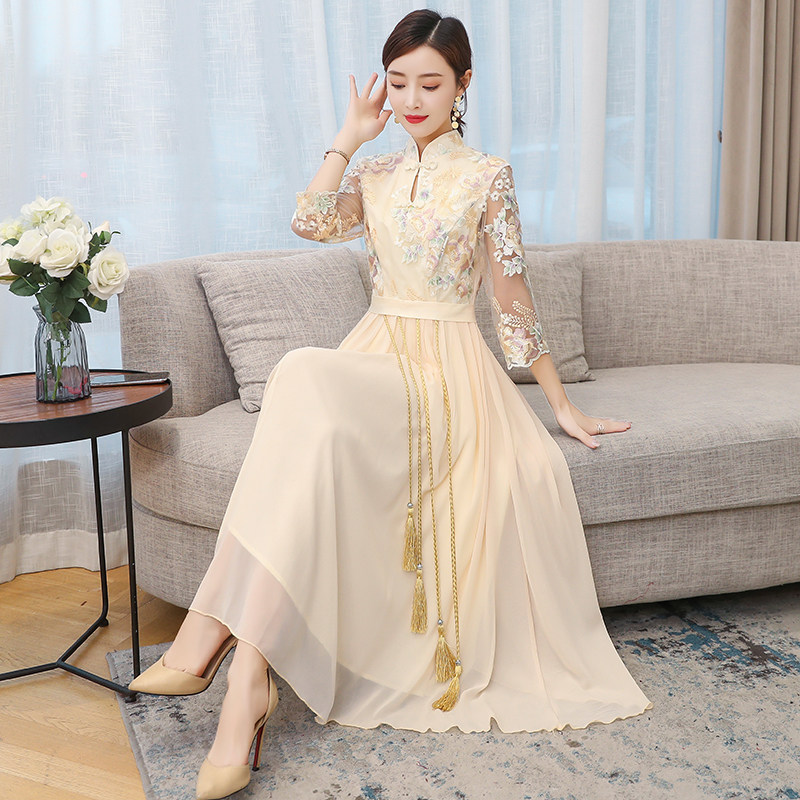 中国民族风刺绣h改良版汉服连衣裙超仙女春夏优雅气质复古旗袍礼