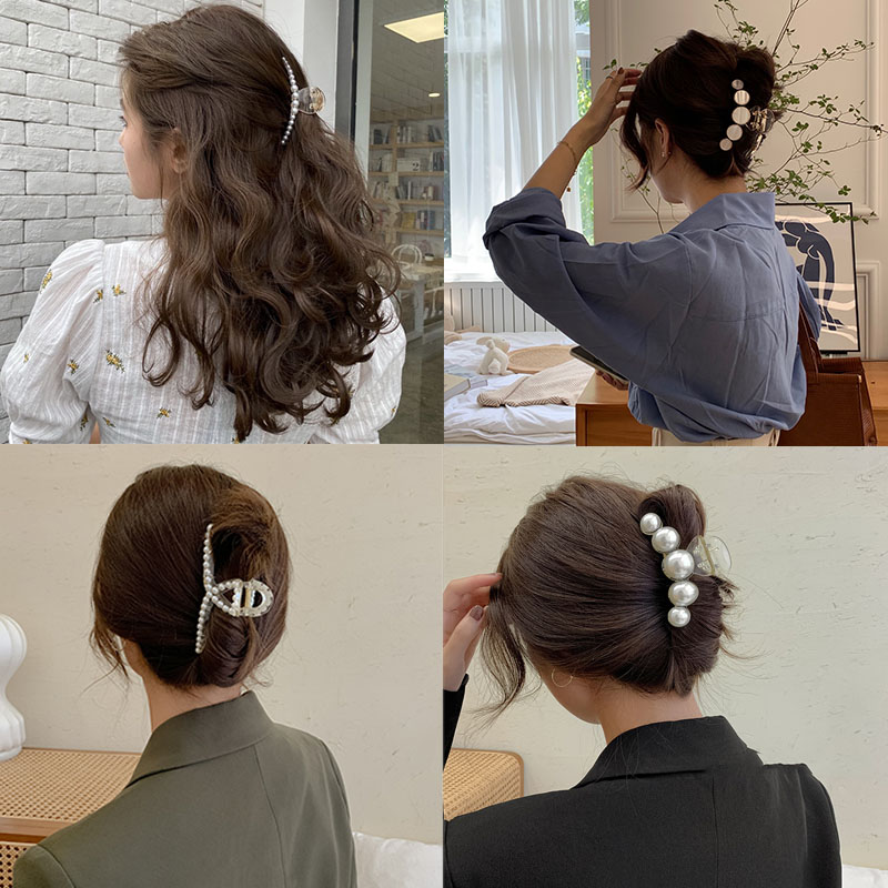 推荐New Elegant Pearl Hair Claws Woman Hair Clip Hairpins Ha - 图1