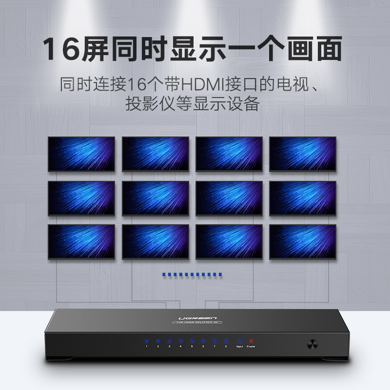 新款HDMI分配器1进16出12出 高清一进十六出1分16口分屏器分频4k - 图1